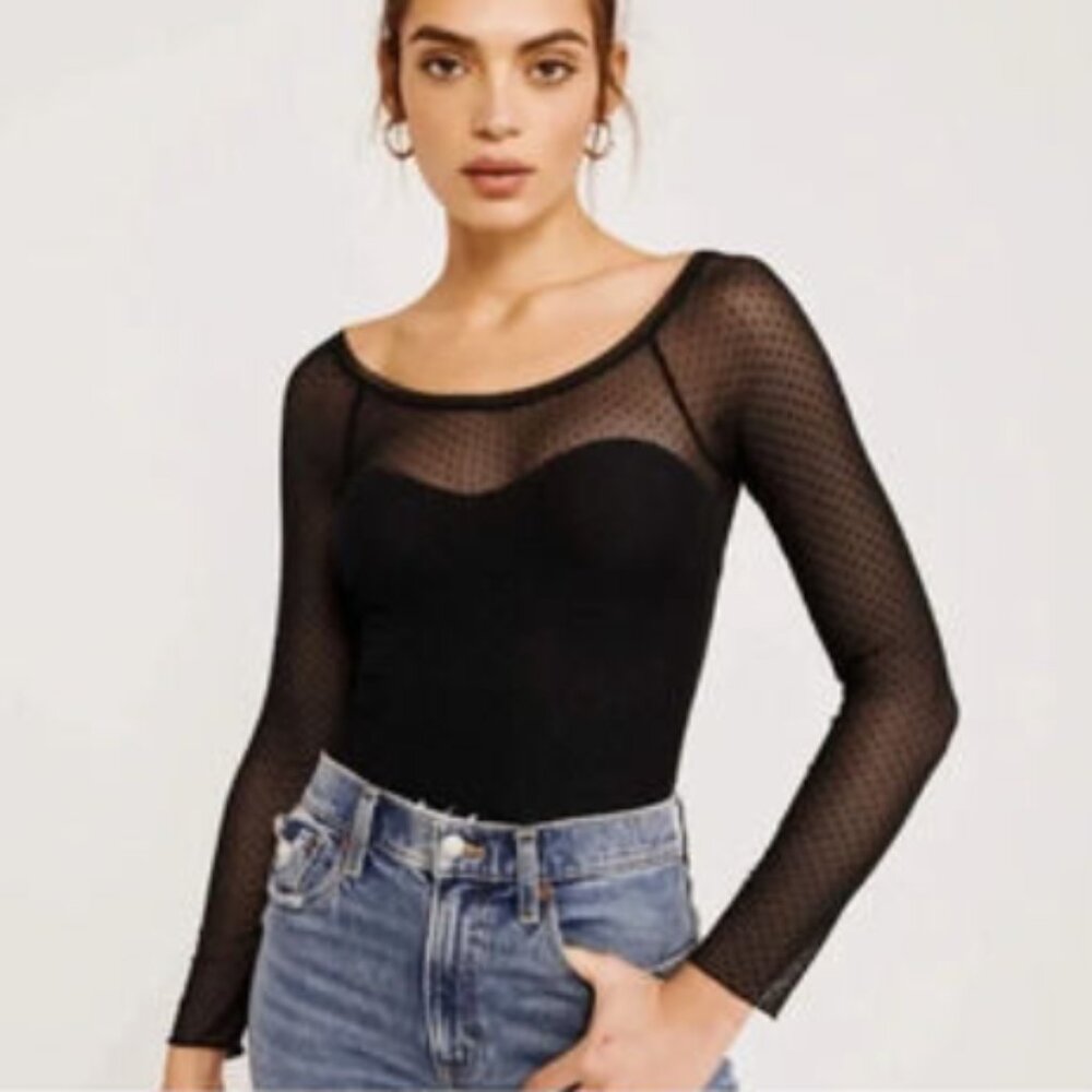 Abercrombie and Fitch Burgundy Bodysuit Sheer Polka Dot